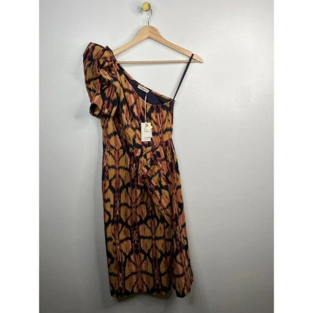 Ulla Johnson One Shoulder Short Puff Sleeve Idra Dress Ikat Print Size: XS NWT - Picture 2 of 8